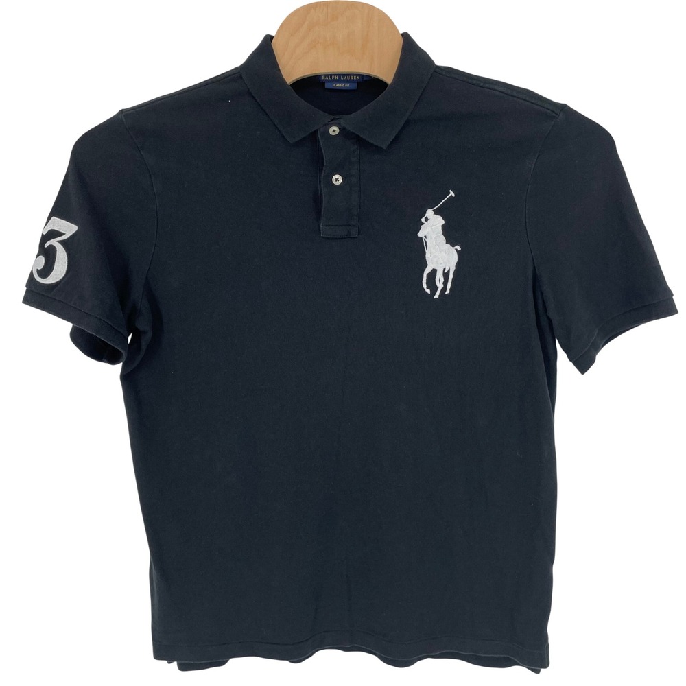 Polo Ralph Lauren Mens Big Pony Classic Fit Polo Shirt Black Size L White Logo 3